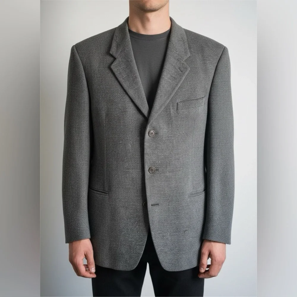 Vintage Giorgio Armani Blazer Mens Wool Blend Gray 44L Tweed Made‎ In Italy